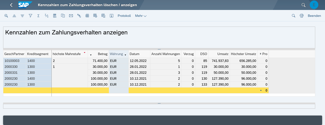 Für die Bewertung des Zahlungsverhaltens der Geschäftspartner können Sie für das Unternehmen relevante Kennzahlen auswählen. 